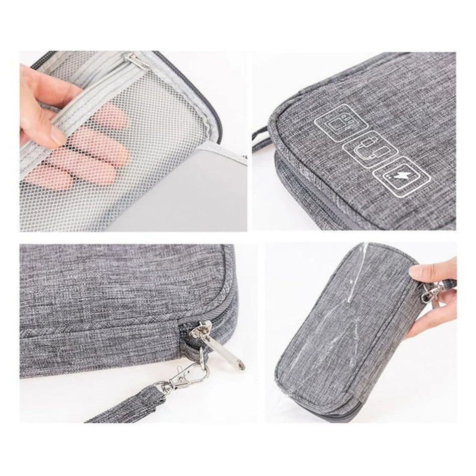 Geanta Organizator pentru Accesorii Electronice - Husa Multifunctionala pentru Cabluri, Incarcatoare, Casti, Power Bank si Gadgeturi, Gri