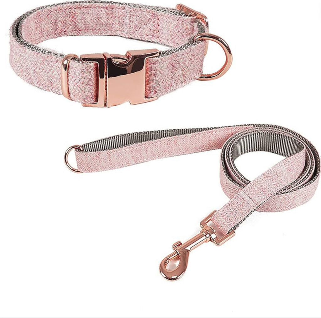 Set Zgarda cu Lesa 1,25m pentru caini, Stil Casual, Materiale Premium, Circumferinta ajustabila gat 45-65 cm, L, Roz