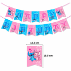 Set 18 baloane copii, Lilo si Stitch, Petrecere Aniversara, Latex, 1 Banner Happy Birthday, 15 Cupcake Topper, 1 Cake Topper, Alb/ Albastru/ Roz