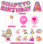 Set 20 baloane copii, Barbie, Petrecere Aniversara, EvrikaUnity®, Latex, 1 Banner Happy Birthday, 16 Cupcake Topper, 1 Cake Topper, Roz/ Rosu