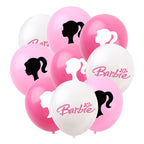 Set 24 baloane copii, Barbie, Barbieland, Petrecere Aniversara, EvrikaUnity®, Latex, 1 Banner Happy Birthday, 16 Cupcake Topper, 1 Cake Topper, Roz/ Roz deschis/ Alb