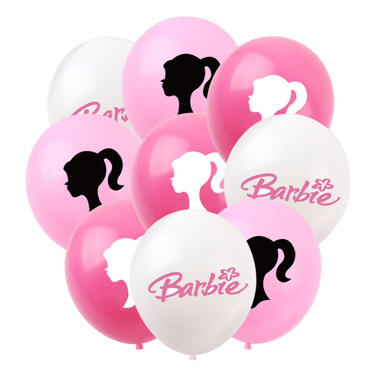 Set 24 baloane copii, Barbie, Barbieland, Petrecere Aniversara, EvrikaUnity®, Latex, 1 Banner Happy Birthday, 16 Cupcake Topper, 1 Cake Topper, Roz/ Roz deschis/ Alb
