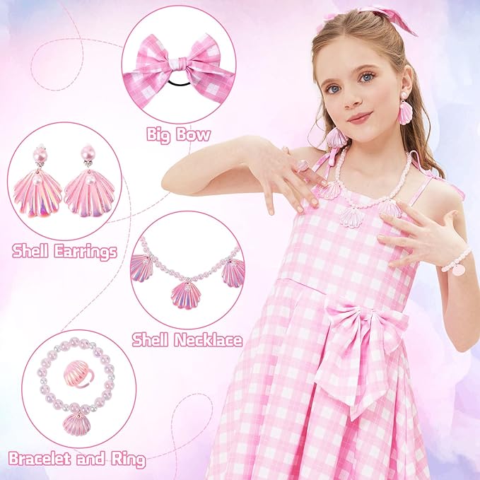 Rochie Barbie pentru Copii, Set cu Accesorii, EvrikaUnity®, Tesatura Premium, 4-5 ani, 120cm, Roz