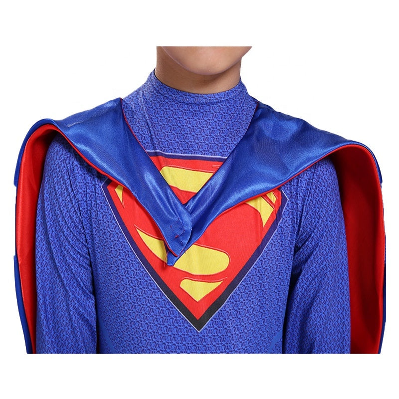 Costum Superman pentru Copii, Cu pelerina, Supererou, EvrikaUnity®, Premium Lycra 3D®, 6-7 ani, 140cm, Rosu/Albastru
