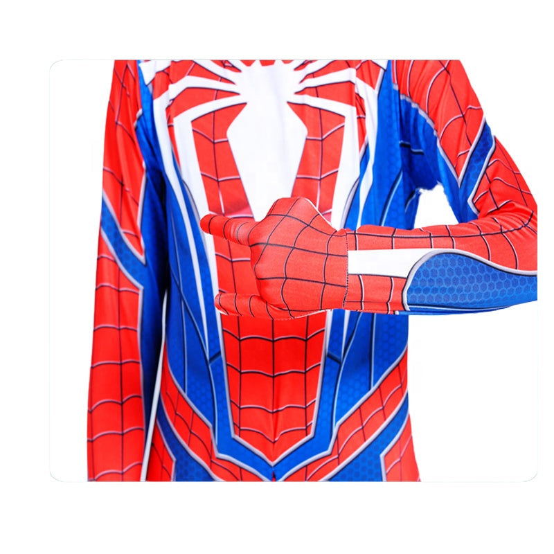 Costum Spider-man pentru Copii, O Noua Dimensiune a Elegantei Supereroice, EvrikaUnity®, Premium Lycra 3D®, 3-4 ani, 110 cm, Alb/ Albastru