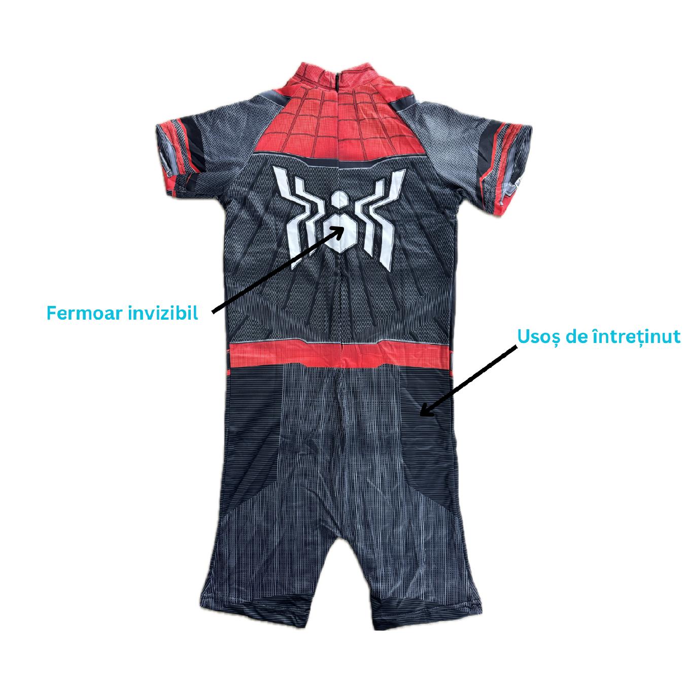 Costum de baie/inot intreg pentru copii, Spiderman, Supererou, Premium Nylon, 4-5 ani, 120 cm, Rosu/ Negru