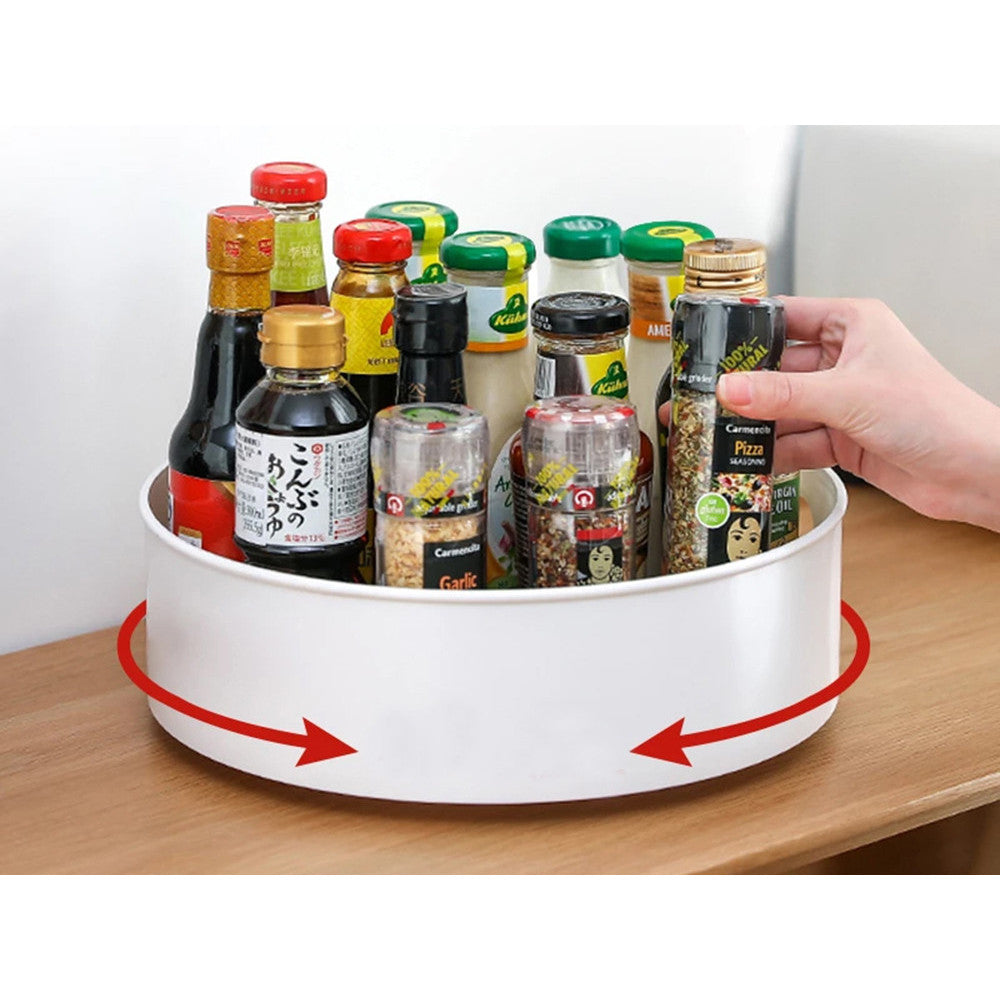 Organizator Rotativ 360° Tip Tava Universala 22.5 cm - Suport pentru Condimente, Cosmetice, Bucatarie si Baie, Alb