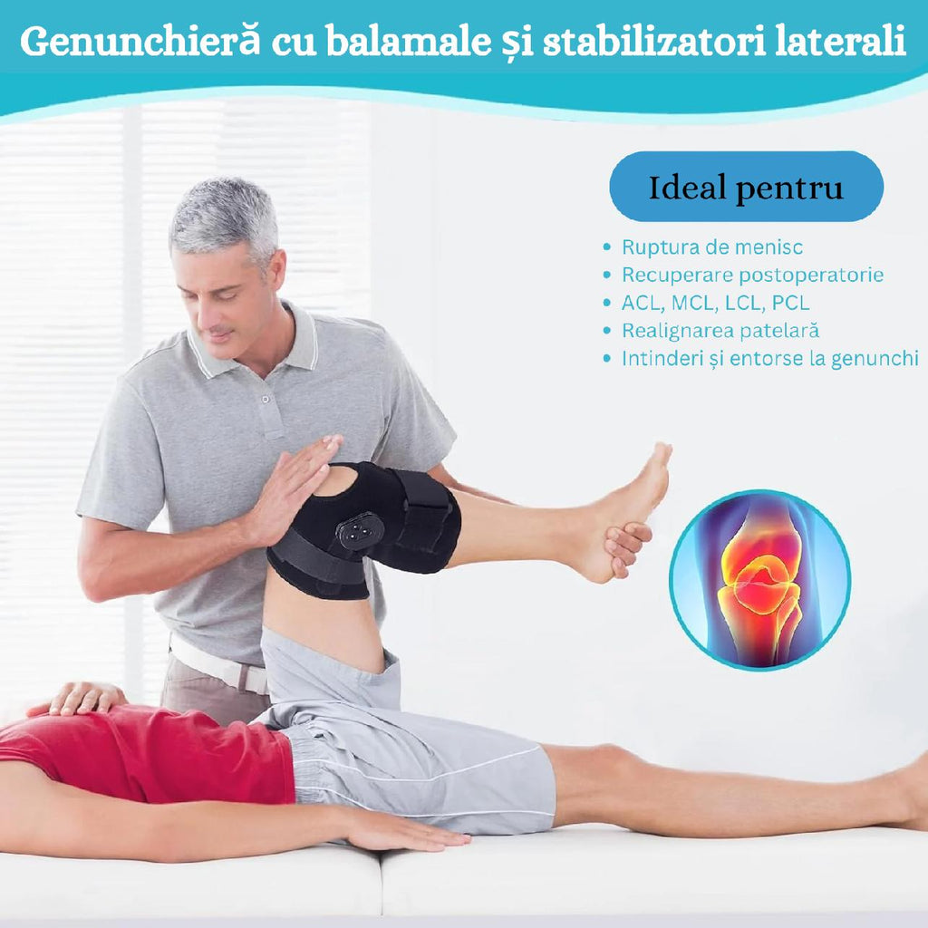 Orteza de Genunchi, Cu Reglaj Unghiular, Ortopedic, Fixa sau Mobila, Marime ajustabila/ Universala, Negru