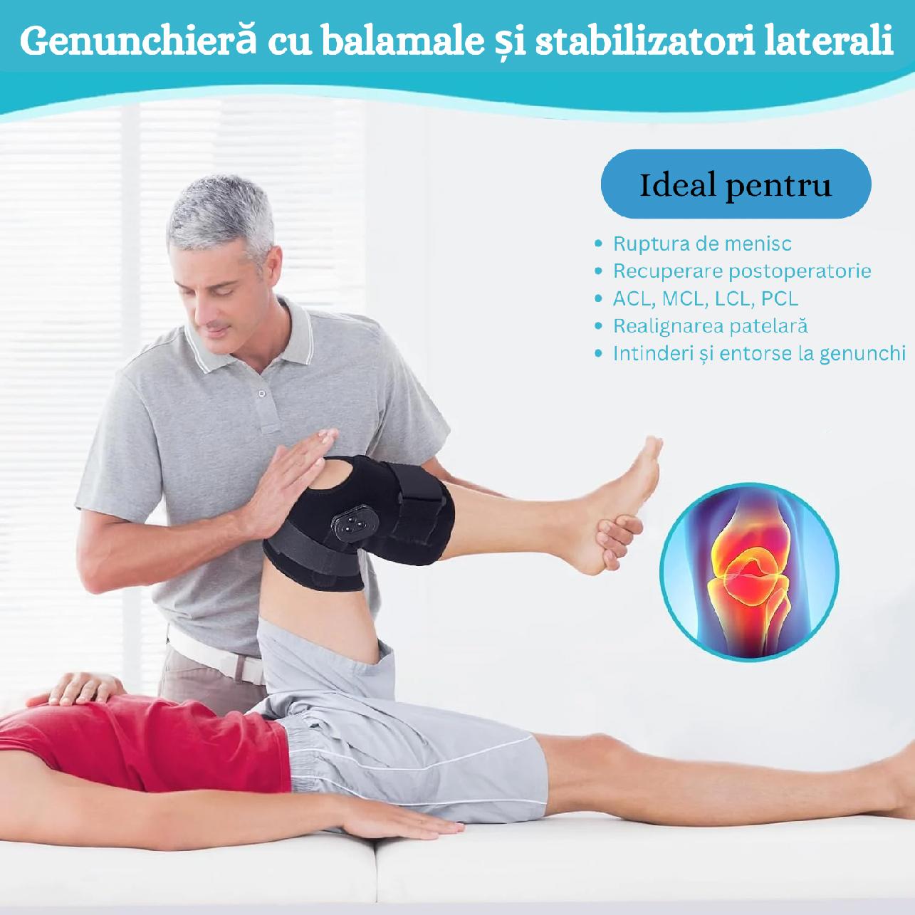 Orteza de Genunchi, Cu Reglaj Unghiular, Ortopedic, Fixa sau Mobila, Marime ajustabila/ Universala, Negru