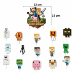Set 20 baloane copii, Minecraft Aventura, EvrikaUnity®, Petrecere Aniversara, Latex, 1 Banner Happy Birthday, 15 Cupcake Topper, 1 Cake Topper, Multicolor