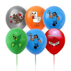 Set 20 baloane copii, Minecraft Aventura, EvrikaUnity®, Petrecere Aniversara, Latex, 1 Banner Happy Birthday, 15 Cupcake Topper, 1 Cake Topper, Multicolor