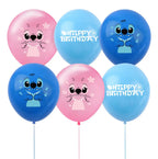 Set 24 baloane pentru Copii, Lilo si Stich, Petrecere Aniversare, Latex, 1 Banner Happy Birthday, 21 Cupcake Topper, 1 Cake Topper, Roz/ Albastru