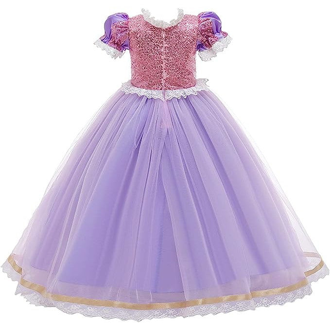 Rochie Printesa Rapunzel pentru Copii, Set cu Coronita si Accesorii, EvrikaUnity®, Tesatura premium, 6-7 ani, 140 cm, Roz / Mov Royal