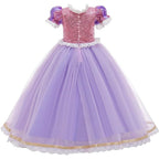Rochie Printesa Rapunzel pentru Copii, Set cu Coronita si Accesorii, EvrikaUnity®, Tesatura premium, 6-7 ani, 140 cm, Roz / Mov Royal