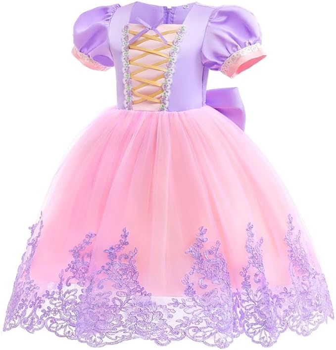 Rochie Printesa Rapunzel pentru fete, Set cu Coronita si Accesorii, EvrikaUnity®, Tesatura premium, 4-5 ani, 120 cm, Roz