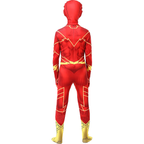 Costum Flash pentru copii, Set cu Masca, EvrikaUnity®, Supererou, Premium Lycra 3D®, 7-8 ani, 150 cm, Rosu/ Galben