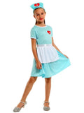 Costum de Asistenta Doctor pentru Copii, Set cu Bentita, EvrikaUnity®, Tesatura Premium, 120 cm, 4-5 ani, Turcoaz