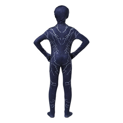 Costu Venom cu Fulgere pentru Copii, Set cu masca, Supererou, EvrikaUnity®, Premium Lycra 3D®, 5-6 ani, 130cm, Bleumarin