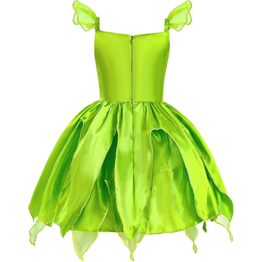 Rochie Zana pentru Copii, Set Bentita, Aripi si Bagheta cu fluturasi, Tinker Bell, EvrikaUnity®, 120 cm, 4-5 ani, Verde