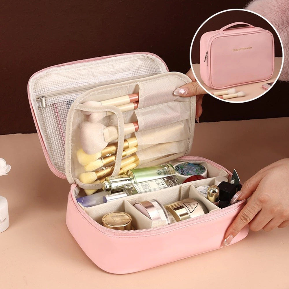 Trousse Machiaj si Cosmetice, Portabila, Compartimentata, Ideala pentru Calatorii si Organizare, Roz