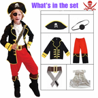 Costum Pirat pentru copii, Set cu Palarie si Petic de ochi, EvrikaUnity®, Tesatura Premium, 6-7 ani, 140 cm, Rosu/ Negru