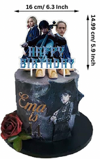 Set 18 baloane copii, Wednesday Addams, Petrecere Aniversara, EvrikaUnity®, Latex, 1 Banner Happy Birthday, 12 Cupcake Topper, 1 Cake Topper, Mov / Roz / Albastru
