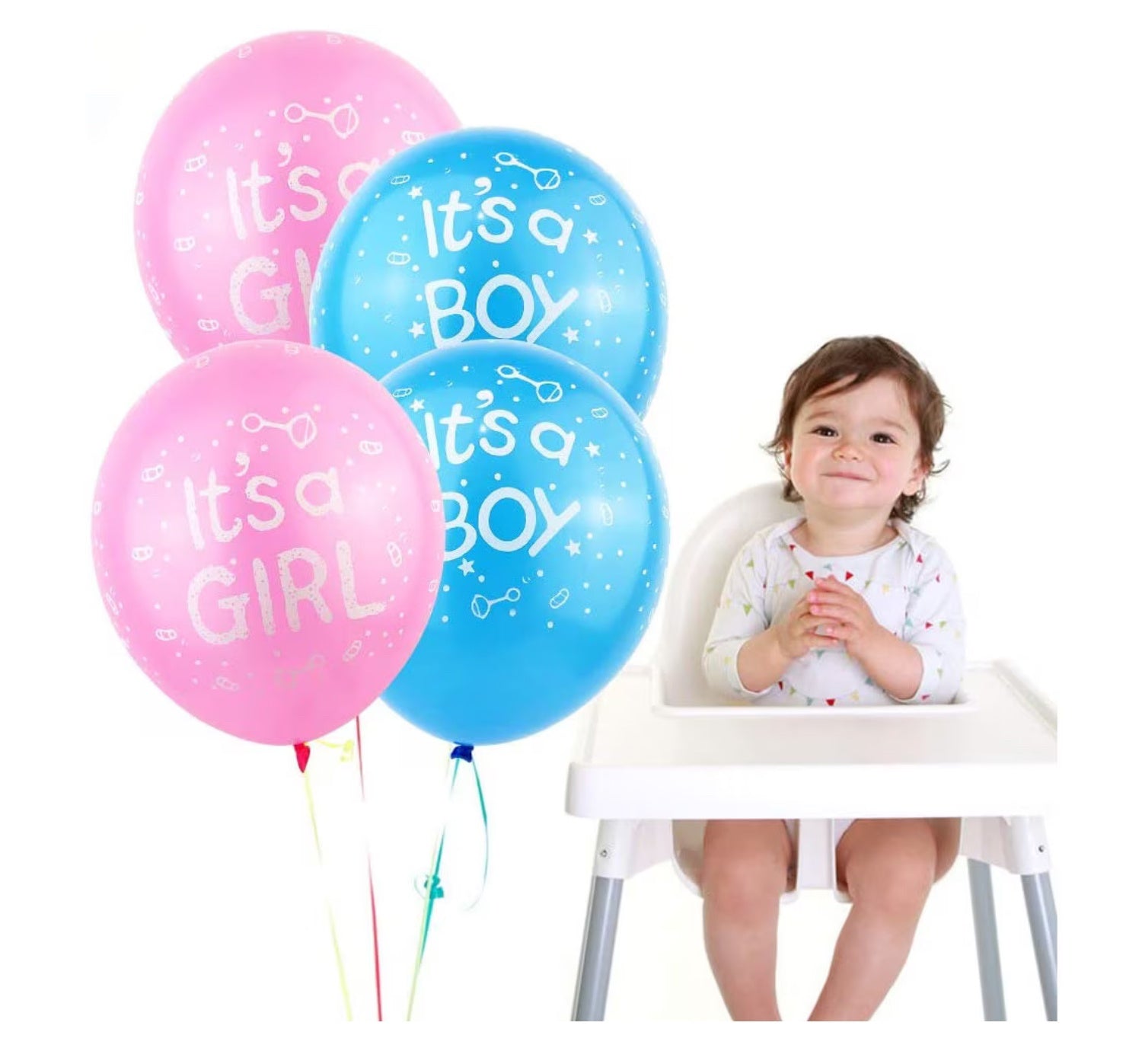 Set 79 de accesorii pentru Gender Reveal cu 39 de Baloane, Picioruse, EvrikaUnity®, Petrecere dezvaluire de gen copil, Latex, 30 photo props, Roz/ Albastru