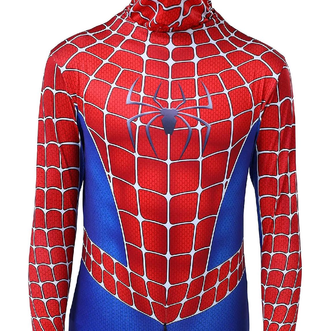 Costum Primul Om-Paianjen pentru copii, Supererou, Spiderman, EvrikaUnity®, Premium Lycra 3D®, 7-8 ani, 150 cm, Rosu / Albastru