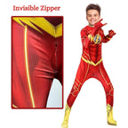 Costum Flash pentru copii, Set cu Masca, EvrikaUnity®, Supererou, Premium Lycra 3D®, 7-8 ani, 150 cm, Rosu/ Galben