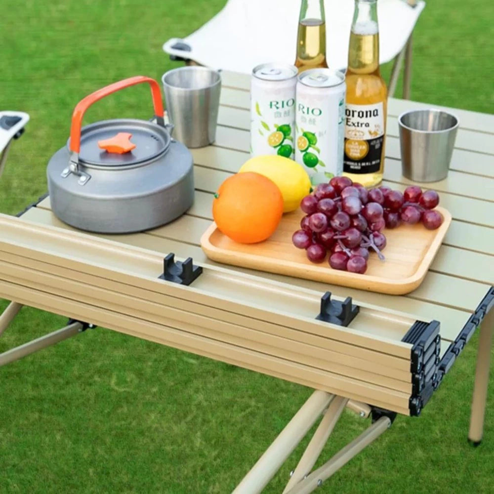 Masa Pliabila Camping din Aluminiu, Portabila cu Husa de Transport, Usoara si Rezistenta pentru Picnic si Drumetii, Auriu
