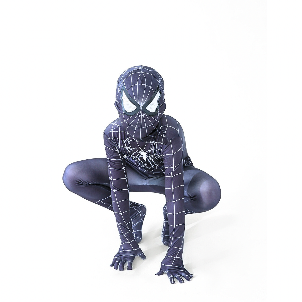 Costum Spiderman Negru pentru Copii, EvrikaUnity®, Supererou, Premium Lycra 3D®, 3-4 ani, 110 cm, Negru