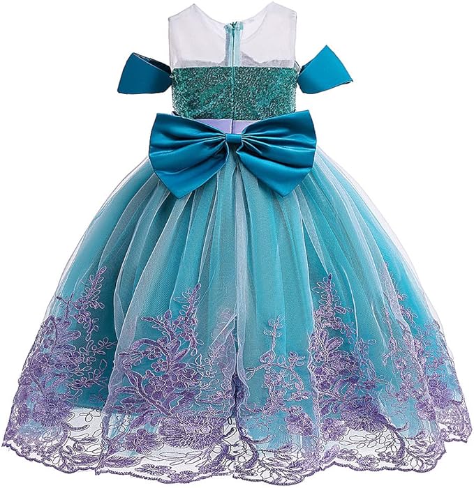 Rochita Sirena de Printesa pentru fete, Set cu Coronita si Accesorii, Tesatura fina, 3-4 ani, 110 cm, Verde smarald/ Mov