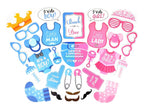 Set 79 de accesorii pentru Gender Reveal cu 39 de Baloane, Bebelusi, EvrikaUnity®, Petrecere dezvaluire de gen copil, Latex, 30 photo props, Multicolor