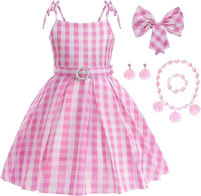 Rochie Barbie pentru Copii, Set cu Accesorii, EvrikaUnity®, Tesatura Premium, 5-6 ani, 130cm, Roz
