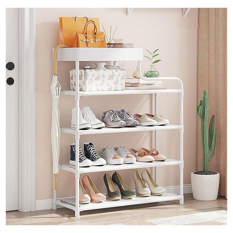 Raft Organizator pentru Incaltaminte cu 5 Niveluri si Polita Superioara, Suport Pantofi pentru Hol, Dormitor sau Dressing, Alb