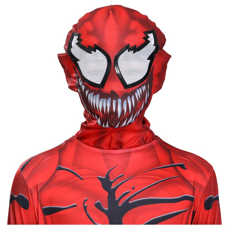 Costum Venom pentru Copii, Set cu masca, Supererou, EvrikaUnity®, Premium Lycra 3D®, 3-4 ani, 110cm, Rosu
