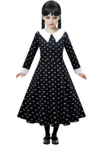 Rochie Wednesday pentru Fete, Set cu Peruca, Geanta si Sosete, EvrikaUnity®, Tesatura premium, 6-7 ani, 140 cm, Negru/Alb
