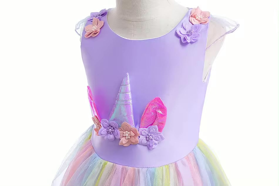 Rochie Unicorn pentru Fetite, Set cu Bentita si Colier, EvrikaUnity®, Tesatura Premium, 3-4 ani, 110 cm, Mov
