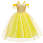 Rochie Printesa Belle pentru Copii, Set cu Coronita, Bijuterii si Accesorii, EvrikaUnity®, 3-4 ani, 110 cm, Galben