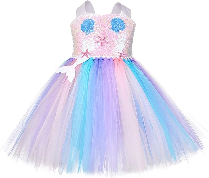 Rochie Sirena pentru Copii, Set cu Bentita Decorativa, EvrikaUnity®, 5-6 ani, 130 cm, Multicolor