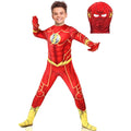 Costum Flash pentru copii, Set cu Masca, EvrikaUnity®, Supererou, Premium Lycra 3D®, 7-8 ani, 150 cm, Rosu/ Galben