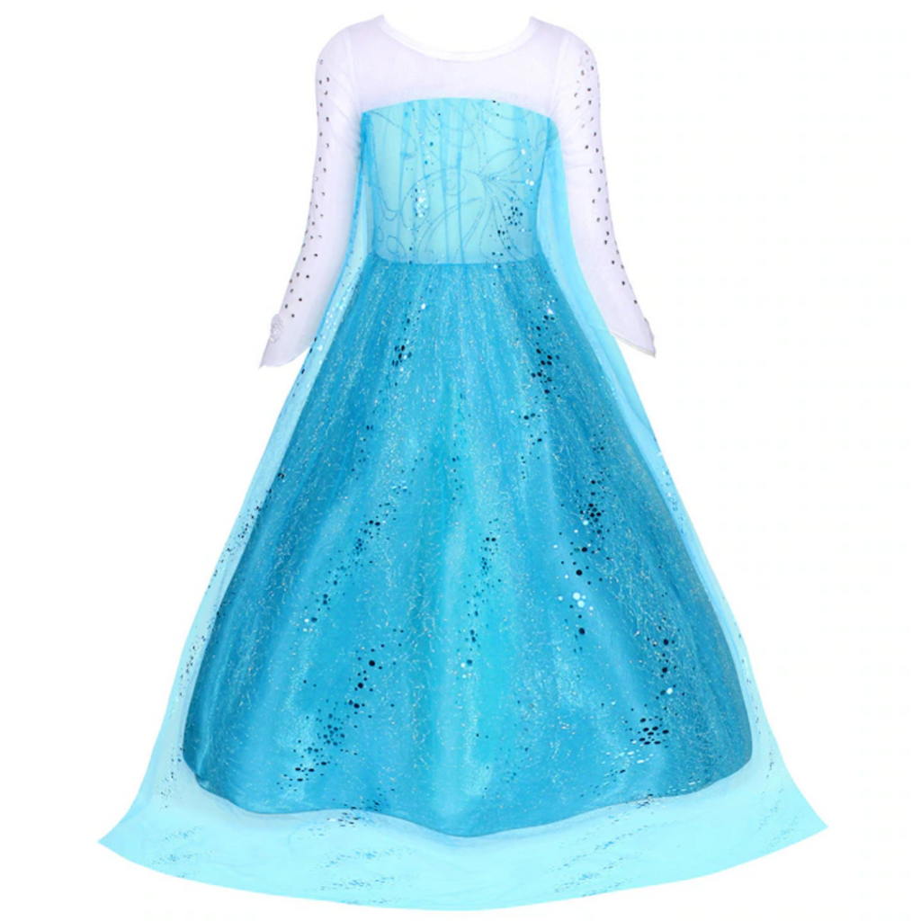 Rochita Elsa Frozen, Set cu Coronita, Bijuterii si Accesorii, EvrikaUnity®, Tesatura Premium, 5-6 ani, 130 cm, Turcoaz