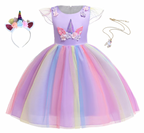 Rochie Unicorn pentru Fetite, Set cu Bentita si Colier, EvrikaUnity®, Tesatura Premium, 4-5 ani, 120 cm, Mov