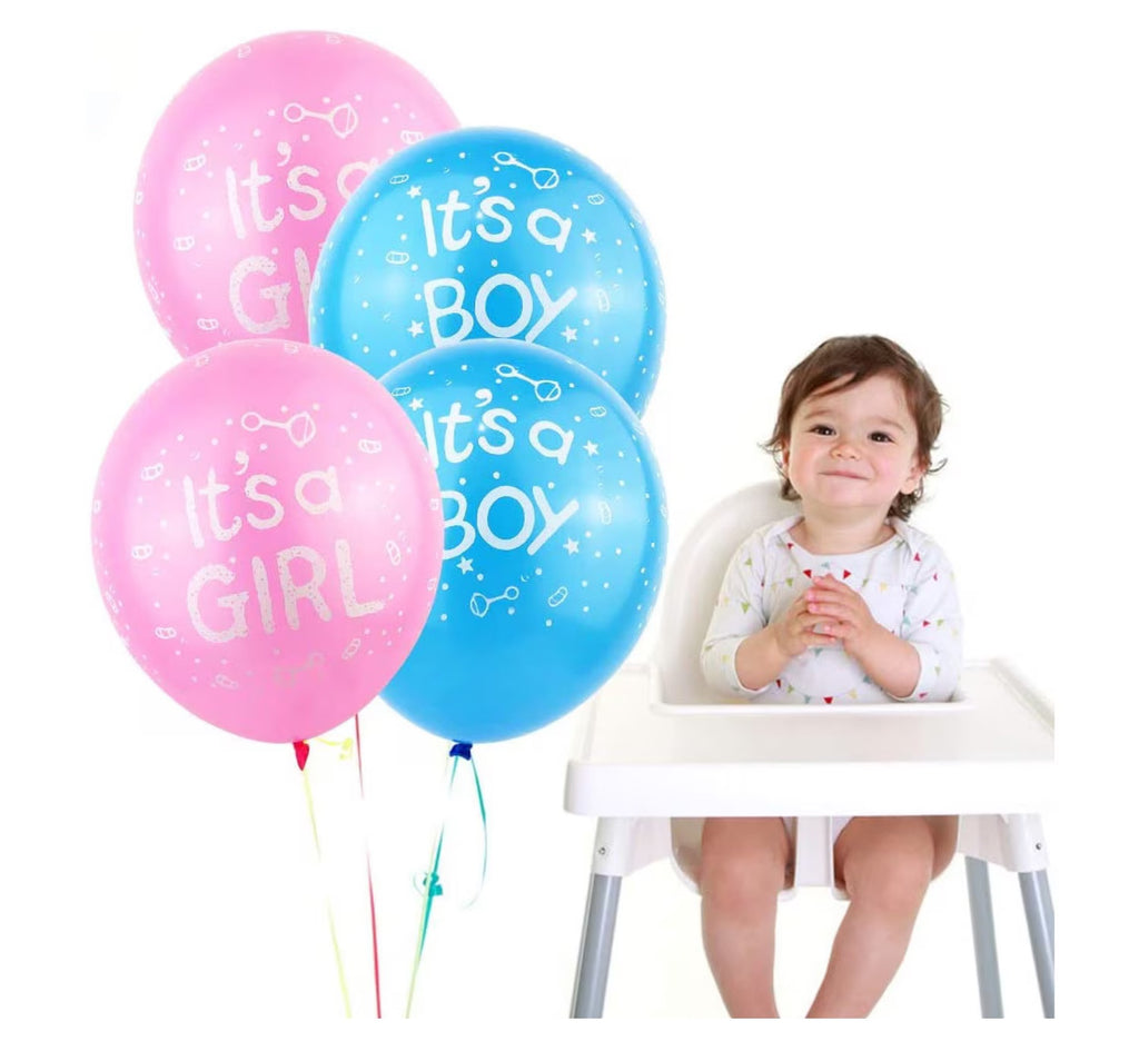 Set 79 de accesorii pentru Gender Reveal cu 39 de Baloane, Bebelusi, EvrikaUnity®, Petrecere dezvaluire de gen copil, Latex, 30 photo props, Multicolor