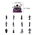 Set 18 baloane copii, Wednesday Addams, Petrecere Aniversara, EvrikaUnity®, Latex, 1 Banner Happy Birthday, 12 Cupcake Topper, 1 Cake Topper, Mov / Roz / Negru