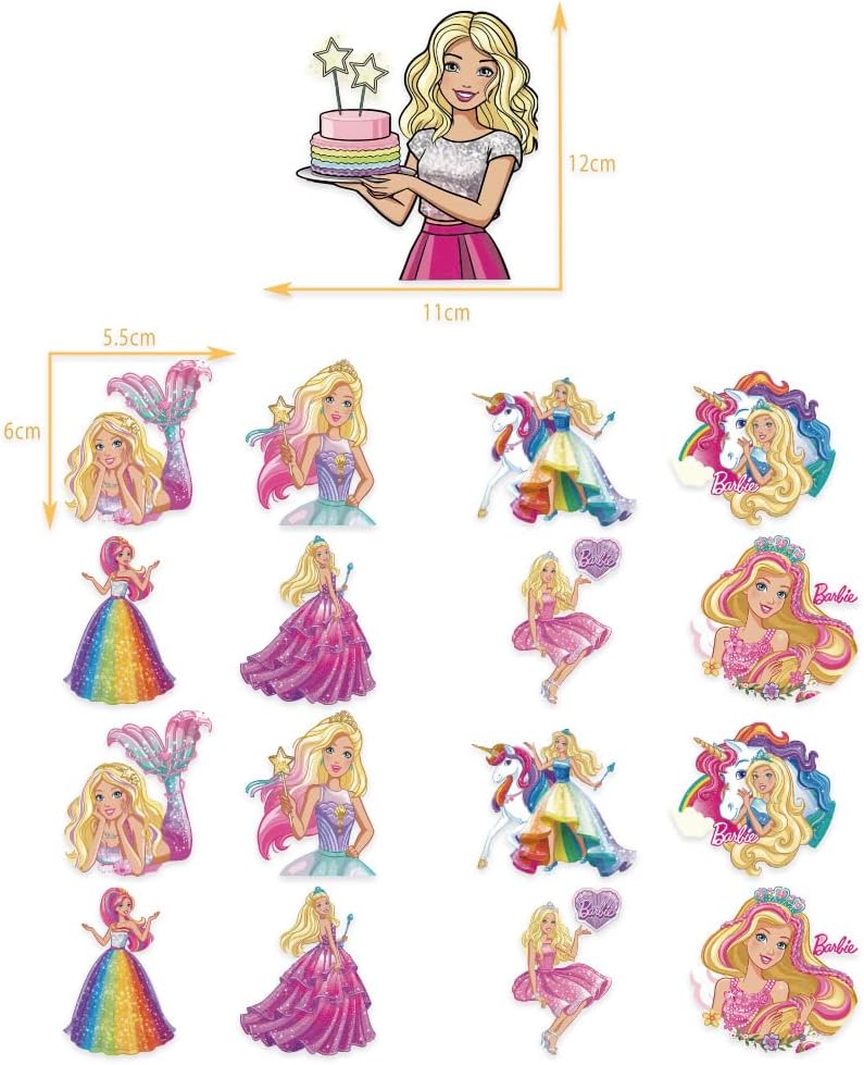Set 20 baloane copii, Barbie, Petrecere Aniversara, EvrikaUnity®, Latex, 1 Banner Happy Birthday, 16 Cupcake Topper, 1 Cake Topper, Roz/ Rosu