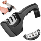 Ascutitor Manual pentru Cutite cu Sistem 3 Etape - Ascutire Tungsten, Ceramica si Finisare, Maner Ergonomic, Negru