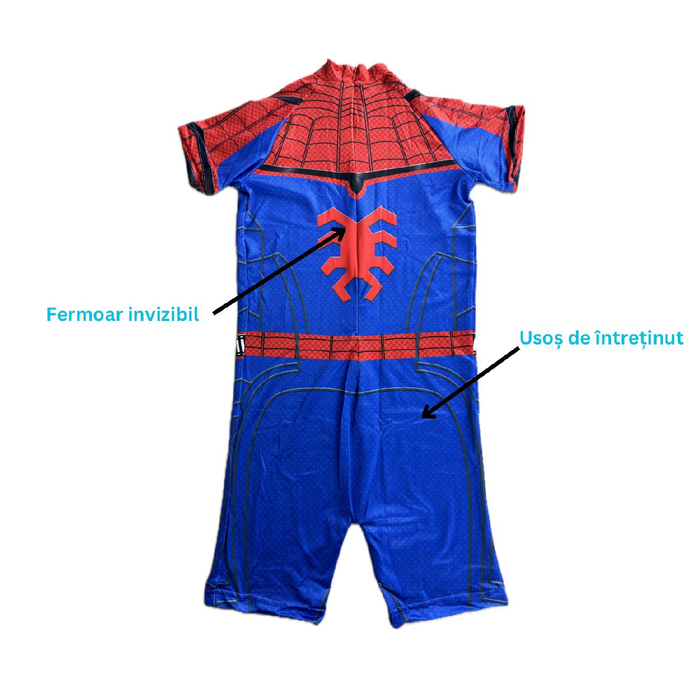 Costum de baie/inot intreg pentru copii, Spiderman, Supererou, Premium Nylon, 6-7 ani, 140 cm, Albastru/ Rosu