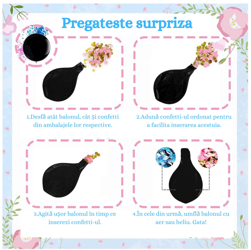 Set 79 de accesorii pentru Gender Reveal cu 39 de Baloane, Bebelusi, EvrikaUnity®, Petrecere dezvaluire de gen copil, Latex, 30 photo props, Multicolor