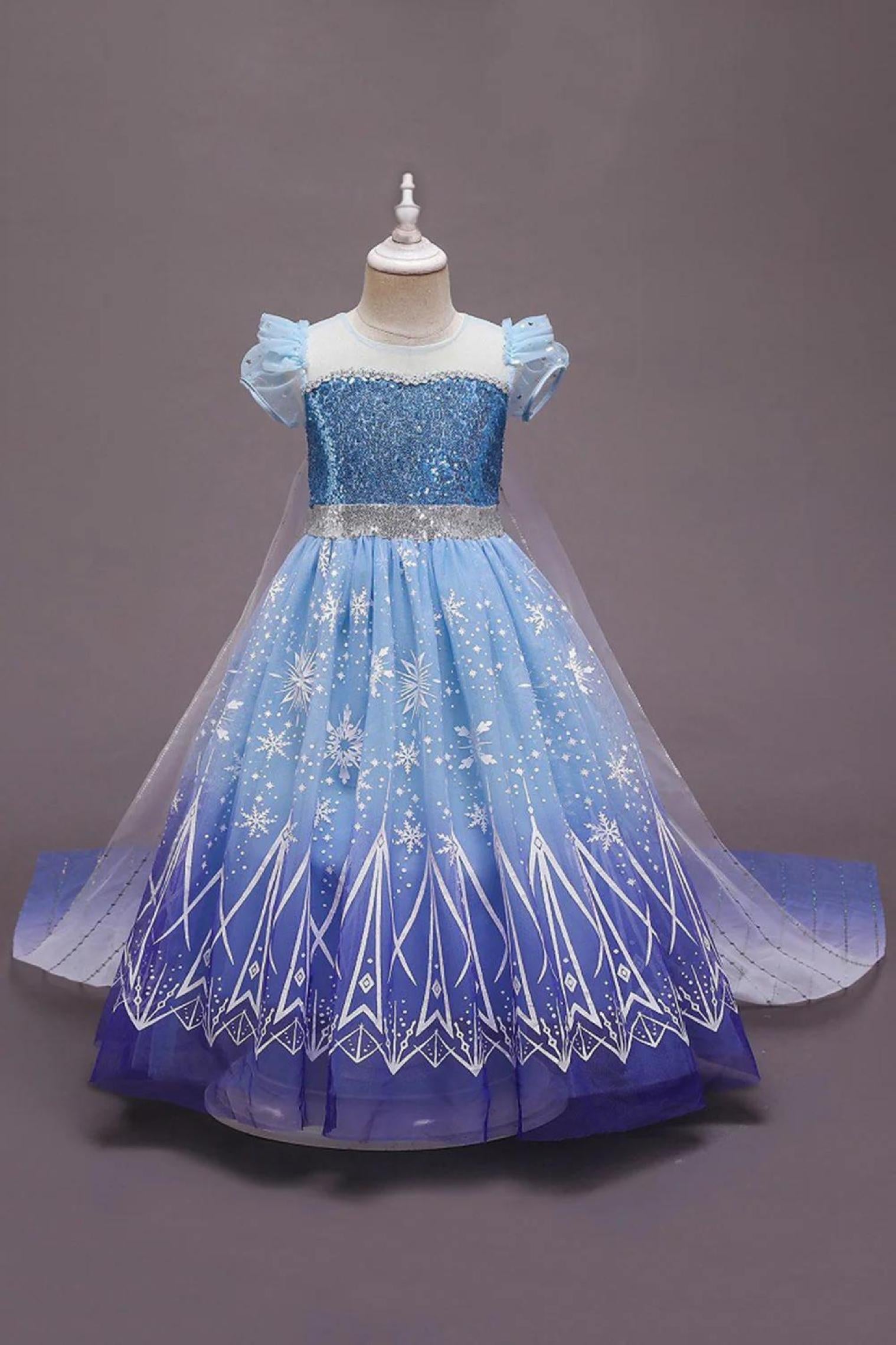 Rochie Elsa Frozen 2 pentru Fete, Set cu Peruca, Bijuterii si Accesorii, EvrikaUnity®, Regina Ghetii, Tesatura Premium, 6-7 ani, 140 cm, Mov
